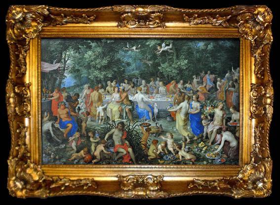 framed  Hendrick van Balen the Elder The Wedding of Thetis and Perseus with Apollo and the Concert of the Muses, or The Feast of the Gods, ta009-2
